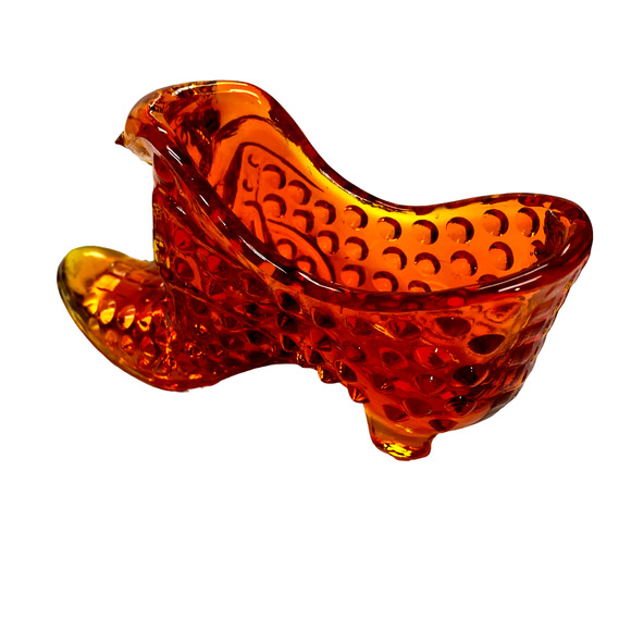Vintage Fenton Glass Cat Slipper Amberina Hobnail Glass Shoe 1957-1971 Label - Picture 4 of 11